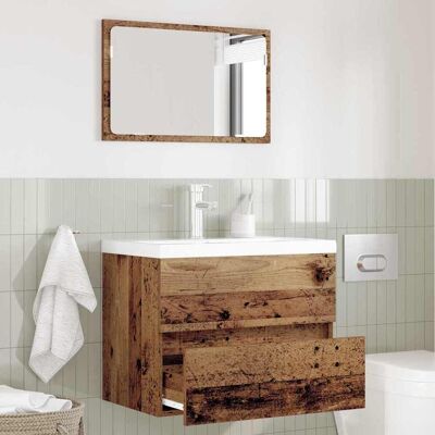 vidaXL Badeværelsesmøbel sæt 2 pcs Gammelt træ Samlet træ og metal Brun 57 x 37 x 45 cm vidaXL Badeværelsesmøbel sæt 2 pcs Gammelt træ Samlet træ og metal Brun 57 x 37 x 45 cm