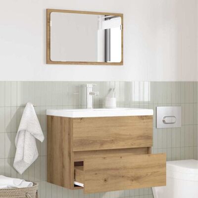 vidaXL Badeværelsesmøbel sæt 2 pcs Artisan Egetræ Samlet træ og metal Brun 57 x 37 x 45 cm vidaXL Badeværelsesmøbel sæt 2 pcs Artisan Egetræ Samlet træ og metal Brun 57 x 37 x 45 cm