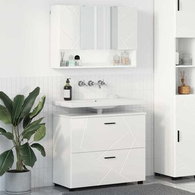 vidaXL Badeværelsesmøbel sæt 2 pcs Høj gloss hvid Samlet træ og metal Hvid 76,5 x 35 x 64 cm vidaXL Badeværelsesmøbel sæt 2 pcs Høj gloss hvid Samlet træ og metal Hvid 76,5 x 35 x 64 cm