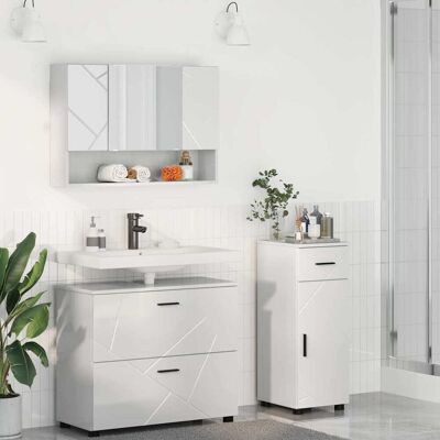 vidaXL Badeværelsesmøbel sæt 3 pcs Høj gloss hvid Samlet træ og metal Hvid 76,5 x 35 x 64 cm vidaXL Badeværelsesmøbel sæt 3 pcs Høj gloss hvid Samlet træ og metal Hvid 76,5 x 35 x 64 cm