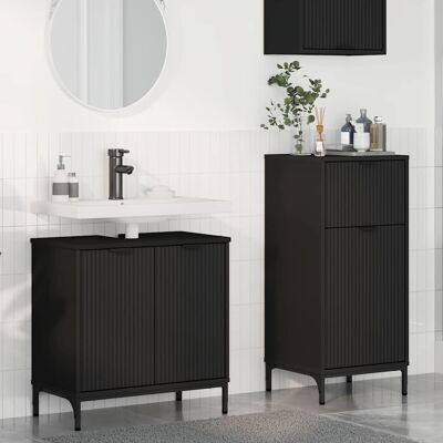 vidaXL Badeværelsesmøbel sæt med skuffe 2 pcs Sort Samlet træ og metal Sort 39,5 x 36 x 88 cm vidaXL Badeværelsesmøbel sæt med skuffe 2 pcs Sort Samlet træ og metal Sort 39,5 x 36 x 88 cm