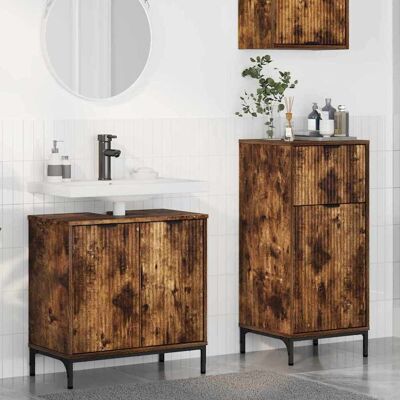 vidaXL Badeværelsesmøbel sæt 2 pcs Røget eg Samlet træ og metal Brun 39,5 x 36 x 88 cm vidaXL Badeværelsesmøbel sæt 2 pcs Røget eg Samlet træ og metal Brun 39,5 x 36 x 88 cm