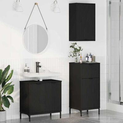 vidaXL Badeværelsesmøbel sæt med skuffe 3 pcs Sort Samlet træ og metal Sort 39,5 x 36 x 88 cm vidaXL Badeværelsesmøbel sæt med skuffe 3 pcs Sort Samlet træ og metal Sort 39,5 x 36 x 88 cm