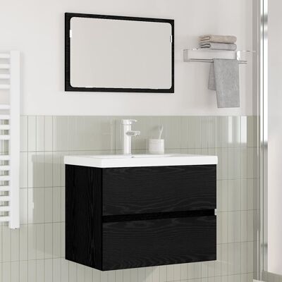 vidaXL Badeværelsesmøbel sæt med skuffe 3 pcs Sort eg Konstrueret træ Sort 61 x 39 x 45 cm vidaXL Badeværelsesmøbel sæt med skuffe 3 pcs Sort eg Konstrueret træ Sort 61 x 39 x 45 cm