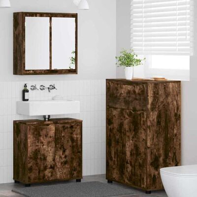 vidaXL Badeværelsesmøbel sæt med skuffe 3 pcs Røget eg Konstrueret træ Brun 72,5 x 36,5 x 100 cm vidaXL Badeværelsesmøbel sæt med skuffe 3 pcs Røget eg Konstrueret træ Brun 72,5 x 36,5 x 100 cm