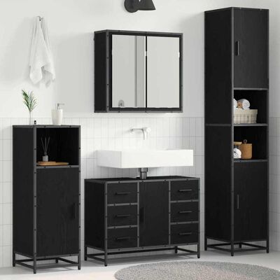 vidaXL Badeværelsesmøbel sæt med skuffe 4 pcs Sort eg Konstrueret træ Sort 80 x 33 x 60 cm vidaXL Badeværelsesmøbel sæt med skuffe 4 pcs Sort eg Konstrueret træ Sort 80 x 33 x 60 cm