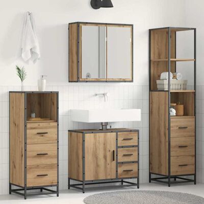 vidaXL Badeværelsesmøbel sæt 4 pcs Artisan Egetræ Konstrueret træ Brun 65 x 33 x 60 cm vidaXL Badeværelsesmøbel sæt 4 pcs Artisan Egetræ Konstrueret træ Brun 65 x 33 x 60 cm