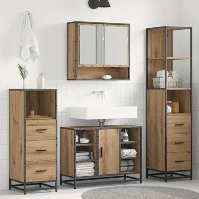 vidaXL Badeværelsesmøbel sæt 4 pcs Artisan Egetræ Konstrueret træ Brun 80 x 33 x 60 cm vidaXL Badeværelsesmøbel sæt 4 pcs Artisan Egetræ Konstrueret træ Brun 80 x 33 x 60 cm