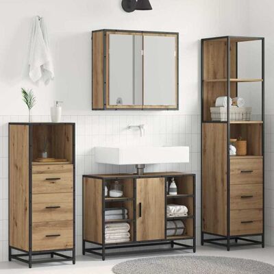 vidaXL Badeværelsesmøbel sæt 4 pcs Artisan Egetræ Konstrueret træ Brun 80 x 33 x 60 cm vidaXL Badeværelsesmøbel sæt 4 pcs Artisan Egetræ Konstrueret træ Brun 80 x 33 x 60 cm
