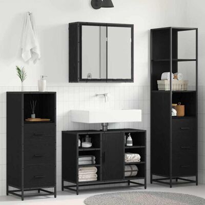 vidaXL Badeværelsesmøbel sæt med skuffe 4 pcs Sort eg Konstrueret træ Sort 80 x 33 x 60 cm vidaXL Badeværelsesmøbel sæt med skuffe 4 pcs Sort eg Konstrueret træ Sort 80 x 33 x 60 cm