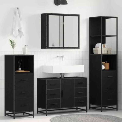 vidaXL Badeværelsesmøbel sæt med skuffe 3 pcs Sort eg Konstrueret træ Sort 80 x 33 x 60 cm vidaXL Badeværelsesmøbel sæt med skuffe 3 pcs Sort eg Konstrueret træ Sort 80 x 33 x 60 cm