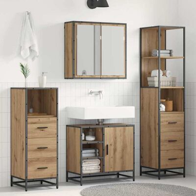 vidaXL Badeværelsesmøbel sæt 3 pcs Artisan Egetræ Konstrueret træ Brun 65 x 33 x 60 cm vidaXL Badeværelsesmøbel sæt 3 pcs Artisan Egetræ Konstrueret træ Brun 65 x 33 x 60 cm