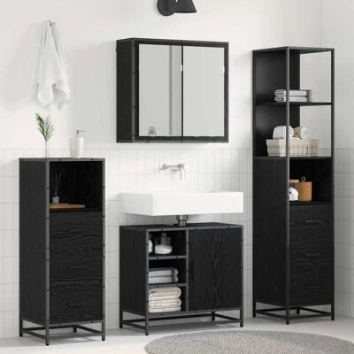 vidaXL Badeværelsesmøbel sæt med skuffe 3 pcs Sort eg Konstrueret træ Sort 65 x 33 x 60 cm vidaXL Badeværelsesmøbel sæt med skuffe 3 pcs Sort eg Konstrueret træ Sort 65 x 33 x 60 cm