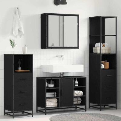 vidaXL Badeværelsesmøbel sæt med skuffe 3 pcs Sort eg Konstrueret træ Sort 80 x 33 x 60 cm vidaXL Badeværelsesmøbel sæt med skuffe 3 pcs Sort eg Konstrueret træ Sort 80 x 33 x 60 cm