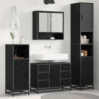 vidaXL Badeværelsesmøbel sæt med skuffe 4 pcs Sort eg Konstrueret træ Sort 35 x 37,5 x 188,5 cm vidaXL Badeværelsesmøbel sæt med skuffe 4 pcs Sort eg Konstrueret træ Sort 35 x 37,5 x 188,5 cm