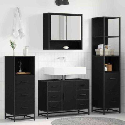 vidaXL Badeværelsesmøbel sæt med skuffe 4 pcs Sort eg Konstrueret træ Sort 80 x 33 x 60 cm vidaXL Badeværelsesmøbel sæt med skuffe 4 pcs Sort eg Konstrueret træ Sort 80 x 33 x 60 cm