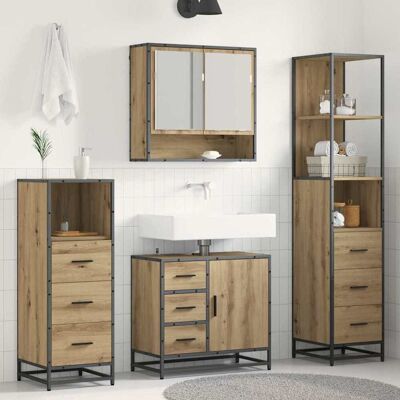 vidaXL Badeværelsesmøbel sæt 4 pcs Artisan Egetræ Konstrueret træ Brun 65 x 33 x 60 cm vidaXL Badeværelsesmøbel sæt 4 pcs Artisan Egetræ Konstrueret træ Brun 65 x 33 x 60 cm