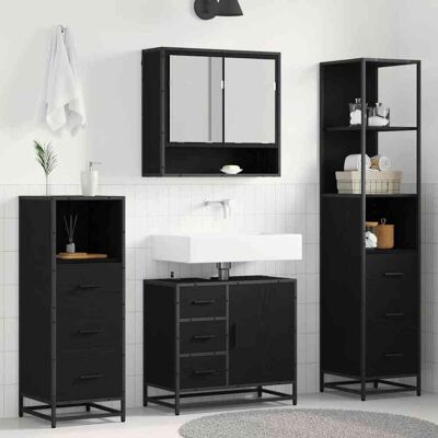 vidaXL Badeværelsesmøbel sæt med skuffe 4 pcs Sort eg Konstrueret træ Sort 65 x 33 x 60 cm vidaXL Badeværelsesmøbel sæt med skuffe 4 pcs Sort eg Konstrueret træ Sort 65 x 33 x 60 cm