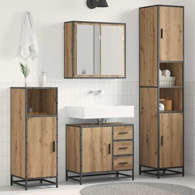 vidaXL Badeværelsesmøbel sæt 3 pcs Artisan Egetræ Konstrueret træ Brun 65 x 33 x 60 cm vidaXL Badeværelsesmøbel sæt 3 pcs Artisan Egetræ Konstrueret træ Brun 65 x 33 x 60 cm