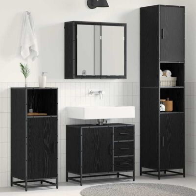 vidaXL Badeværelsesmøbel sæt med skuffe 3 pcs Sort eg Konstrueret træ Sort 65 x 33 x 60 cm vidaXL Badeværelsesmøbel sæt med skuffe 3 pcs Sort eg Konstrueret træ Sort 65 x 33 x 60 cm