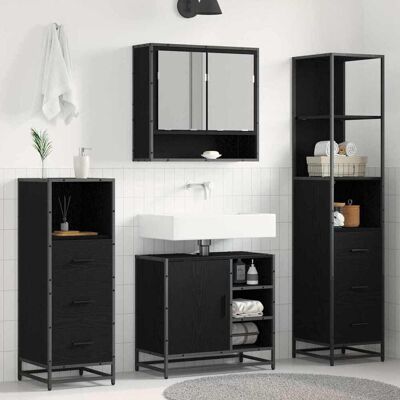vidaXL Badeværelsesmøbel sæt med skuffe 4 pcs Sort eg Konstrueret træ Sort 65 x 33 x 60 cm vidaXL Badeværelsesmøbel sæt med skuffe 4 pcs Sort eg Konstrueret træ Sort 65 x 33 x 60 cm