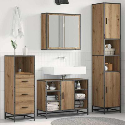 vidaXL Badeværelsesmøbel sæt 3 pcs Artisan Egetræ Konstrueret træ Brun 80 x 33 x 60 cm vidaXL Badeværelsesmøbel sæt 3 pcs Artisan Egetræ Konstrueret træ Brun 80 x 33 x 60 cm