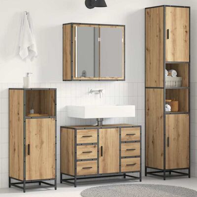 vidaXL Badeværelsesmøbel sæt 3 pcs Artisan Egetræ Konstrueret træ Brun 80 x 33 x 60 cm vidaXL Badeværelsesmøbel sæt 3 pcs Artisan Egetræ Konstrueret træ Brun 80 x 33 x 60 cm