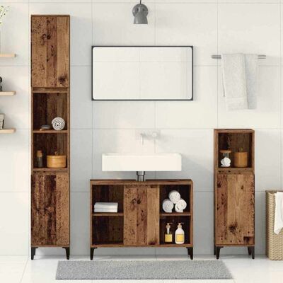 vidaXL Badeværelsesmøbel sæt med dør 3 pcs Gammelt træ Konstrueret træ Brun 30 x 30 x 190 cm vidaXL Badeværelsesmøbel sæt med dør 3 pcs Gammelt træ Konstrueret træ Brun 30 x 30 x 190 cm