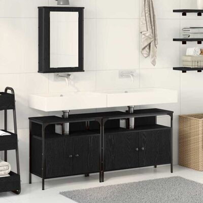 vidaXL Badeværelsesvaske med hylde med dør 3 pcs Sort Konstrueret træ Sort 80 x 30 x 60 cm vidaXL Badeværelsesvaske med hylde med dør 3 pcs Sort Konstrueret træ Sort 80 x 30 x 60 cm