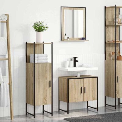vidaXL Badeværelsesmøbel sæt med hylde 3 pcs Brun Konstrueret træ Brun 60 x 33 x 60 cm vidaXL Badeværelsesmøbel sæt med hylde 3 pcs Brun Konstrueret træ Brun 60 x 33 x 60 cm