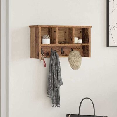 vidaXL Vægmonteret Jakkeholder med hylde Gammelt træ 50 x 16 x 26 cm Brun 50 x 16 x 26 cm vidaXL Vægmonteret Jakkeholder med hylde Gammelt træ 50 x 16 x 26 cm Brun 50 x 16 x 26 cm