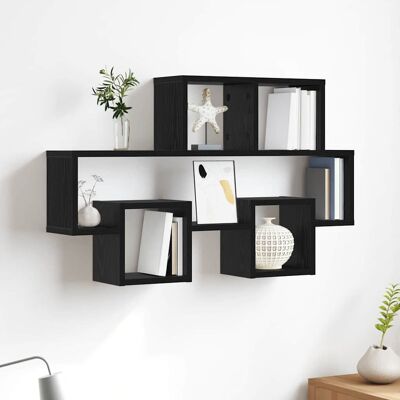 vidaXL Væghylde med hylde Sort eg 82 x 15 x 51 cm Konstrueret træ Sort 82 x 15 x 51 cm vidaXL Væghylde med hylde Sort eg 82 x 15 x 51 cm Konstrueret træ Sort 82 x 15 x 51 cm