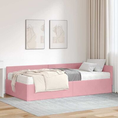 vidaXL Hjørnesengramme med Madras Andet 2 stk. Grå Fløjl Pink 80 x 200 cm vidaXL Hjørnesengramme med Madras Andet 2 stk. Grå Fløjl Pink 80 x 200 cm