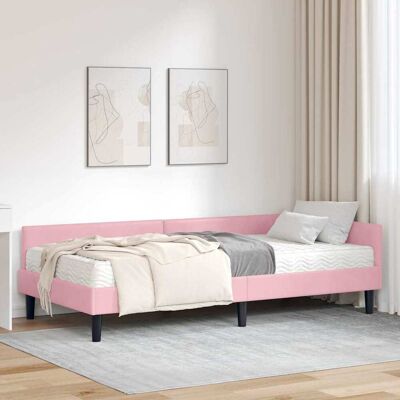 vidaXL Hjørnesengramme med Madras Andet 2 stk. Grå Fløjl Pink 90 x 190 cm vidaXL Hjørnesengramme med Madras Andet 2 stk. Grå Fløjl Pink 90 x 190 cm