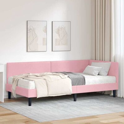 vidaXL Hjørnesengramme med Madras Andet 2 stk. Grå Fløjl Pink 100 x 200 cm vidaXL Hjørnesengramme med Madras Andet 2 stk. Grå Fløjl Pink 100 x 200 cm