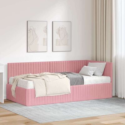 vidaXL Hjørnesengramme med Madras med hovedgærde 2 stk. Grå Fløjl Pink 90 x 190 cm vidaXL Hjørnesengramme med Madras med hovedgærde 2 stk. Grå Fløjl Pink 90 x 190 cm