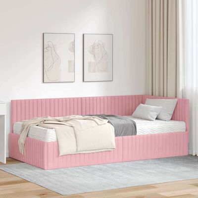 vidaXL Hjørnesengramme med Madras med hovedgærde 2 stk. Grå Fløjl Pink 90 x 200 cm vidaXL Hjørnesengramme med Madras med hovedgærde 2 stk. Grå Fløjl Pink 90 x 200 cm