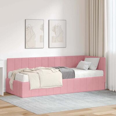 vidaXL Hjørnesengramme med Madras med hovedgærde 2 stk. Grå Fløjl Pink 80 x 200 cm vidaXL Hjørnesengramme med Madras med hovedgærde 2 stk. Grå Fløjl Pink 80 x 200 cm
