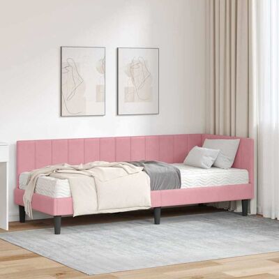 vidaXL Hjørnesengramme med Madras med hovedgærde 2 stk. Grå Fløjl Pink 80 x 200 cm vidaXL Hjørnesengramme med Madras med hovedgærde 2 stk. Grå Fløjl Pink 80 x 200 cm