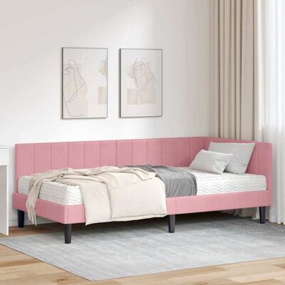 vidaXL Hjørnesengramme med Madras med hovedgærde 2 stk. Grå Fløjl Pink 90 x 190 cm vidaXL Hjørnesengramme med Madras med hovedgærde 2 stk. Grå Fløjl Pink 90 x 190 cm