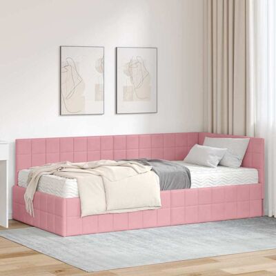 vidaXL Hjørnesengramme med Madras med hovedgærde 2 stk. Grå Fløjl Pink 90 x 200 cm vidaXL Hjørnesengramme med Madras med hovedgærde 2 stk. Grå Fløjl Pink 90 x 200 cm