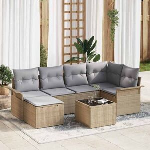 vidaXL Havesofa Sæt med pude 7 pcs Beige Poly rattan Beige 55 x 55 x 37 cm vidaXL Havesofa Sæt med pude 7 pcs Beige Poly rattan Beige 55 x 55 x 37 cm