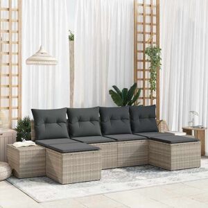 vidaXL Havesofa Sæt med pude 6 pcs Lysegrå polyrattan Grå 294 x 117 x 69 cm vidaXL Havesofa Sæt med pude 6 pcs Lysegrå polyrattan Grå 294 x 117 x 69 cm