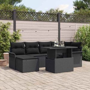 vidaXL Havesofa Sæt med pude 7 pcs Sort Poly rattan Sort 100 x 55 x 73 cm vidaXL Havesofa Sæt med pude 7 pcs Sort Poly rattan Sort 100 x 55 x 73 cm