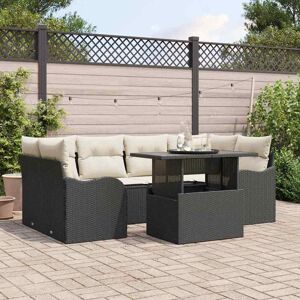 vidaXL Havesofa Sæt med pude 7 pcs Sort Poly rattan Sort 100 x 55 x 73 cm vidaXL Havesofa Sæt med pude 7 pcs Sort Poly rattan Sort 100 x 55 x 73 cm