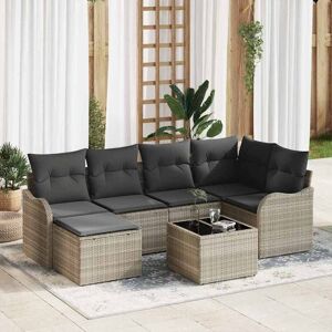 vidaXL Havesofa Sæt med pude 7 pcs Lysegrå Poly rattan Lysegrå 55 x 55 x 37 cm vidaXL Havesofa Sæt med pude 7 pcs Lysegrå Poly rattan Lysegrå 55 x 55 x 37 cm
