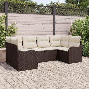 vidaXL Havesofa Sæt med pude 6 pcs Brun og hvid Poly rattan Brun 121 x 61.5 x 69 cm vidaXL Havesofa Sæt med pude 6 pcs Brun og hvid Poly rattan Brun 121 x 61.5 x 69 cm