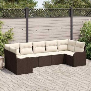 vidaXL Havesofa Sæt med pude 7 pcs Brun og hvid Poly rattan Brun 121 x 61,5 x 69 cm vidaXL Havesofa Sæt med pude 7 pcs Brun og hvid Poly rattan Brun 121 x 61,5 x 69 cm