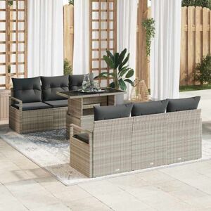 vidaXL Havesofa Sæt med pude med opbevaring 7 pcs Lysegrå Poly rattan Lysegrå 175 x 62 x 85 cm vidaXL Havesofa Sæt med pude med opbevaring 7 pcs Lysegrå Poly rattan Lysegrå 175 x 62 x 85 cm