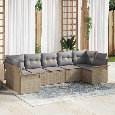 vidaXL Havesofa Sæt 7 stk. Beige Poly rattan Beige 289 x 132.5 x 69 cm vidaXL Havesofa Sæt 7 stk. Beige Poly rattan Beige 289 x 132.5 x 69 cm